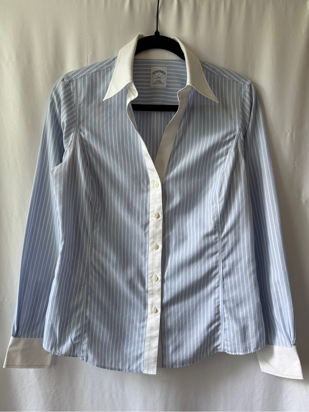 Brooks Brothers Striped Light Blue Button-Up Shirt 100% Cotton Size 6